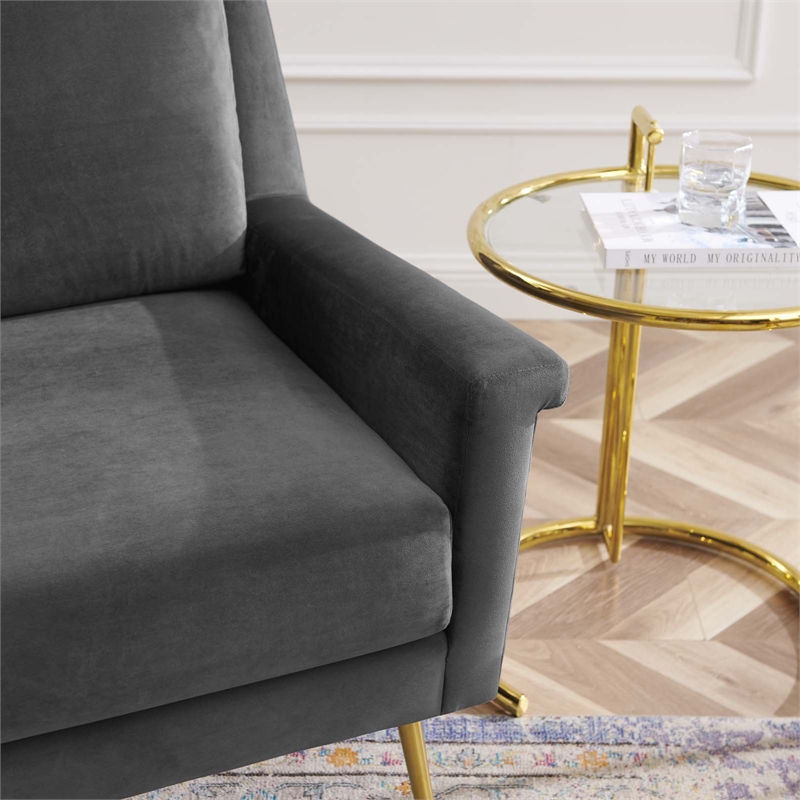 Maklaine Contemporary Performance Velvet Armchair in Gold Gray