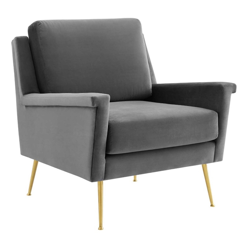 Maklaine Contemporary Performance Velvet Armchair in Gold Gray