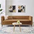 Maklaine Channel Tufted Performance Velvet Sofa in Cognac Brown