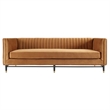 Maklaine Channel Tufted Performance Velvet Sofa in Cognac Brown