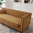 Maklaine Channel Tufted Performance Velvet Sofa in Cognac Brown