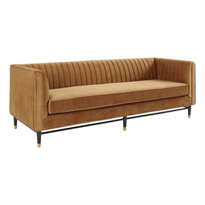 Maklaine Channel Tufted Performance Velvet Sofa in Cognac Brown