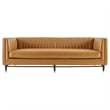 Maklaine Contemporary Channel Tufted Faux Leather Sofa in Tan