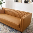 Maklaine Contemporary Channel Tufted Faux Leather Sofa in Tan