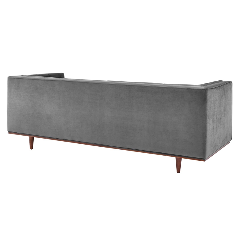 Maklaine Contemporary Tufted Performance Velvet Sofa in Gray