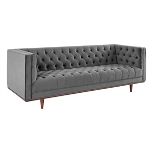 Maklaine Contemporary Tufted Performance Velvet Sofa in Gray
