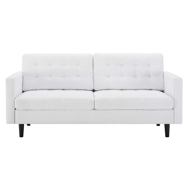 Maklaine Contemporary Fabric Upholstered Tufted Sofa in White & Black