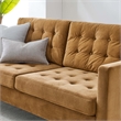 Maklaine Tufted Performance Velvet Sofa in Cognac Brown/Black