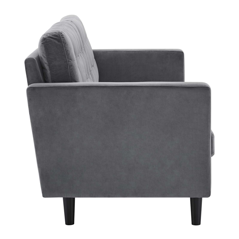 Maklaine Contemporary Tufted Performance Velvet Sofa in Gray and Black