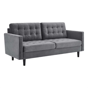 Maklaine Contemporary Tufted Performance Velvet Sofa in Gray and Black