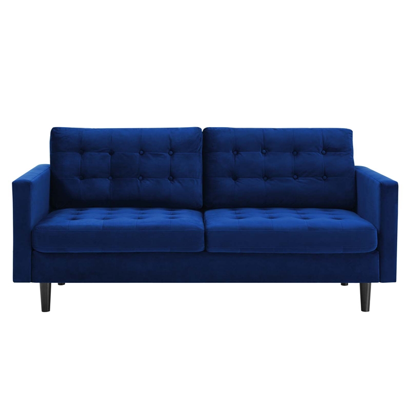 Maklaine Contemporary Tufted Performance Velvet Sofa in Navy and Black