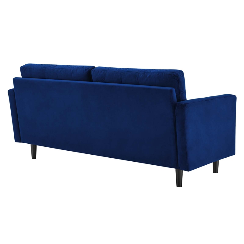 Maklaine Contemporary Tufted Performance Velvet Sofa in Navy and Black