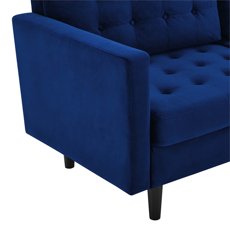 Maklaine Contemporary Tufted Performance Velvet Sofa in Navy and Black