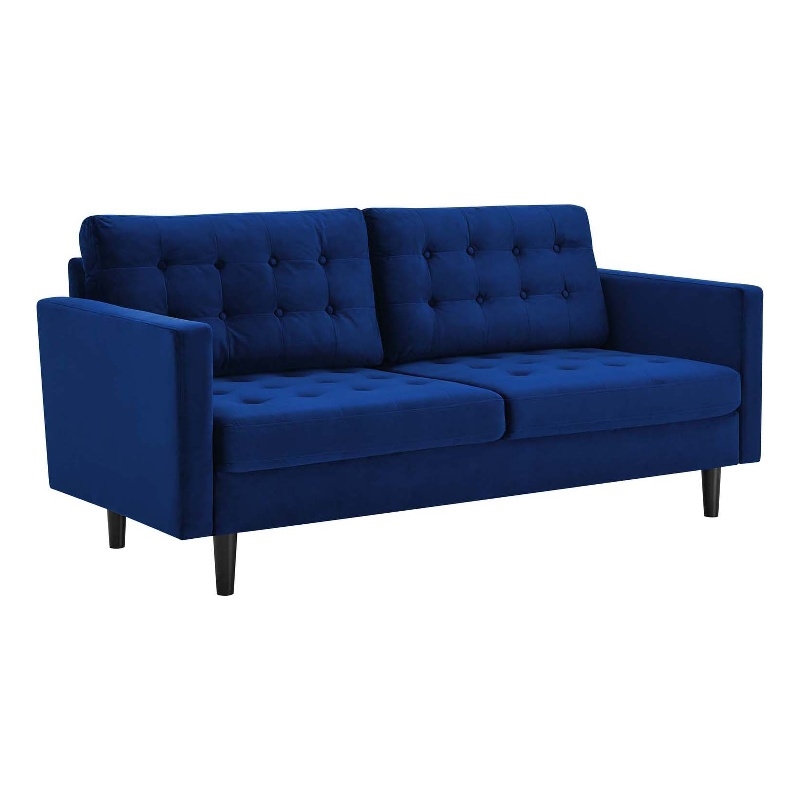 Maklaine Contemporary Tufted Performance Velvet Sofa in Navy and Black