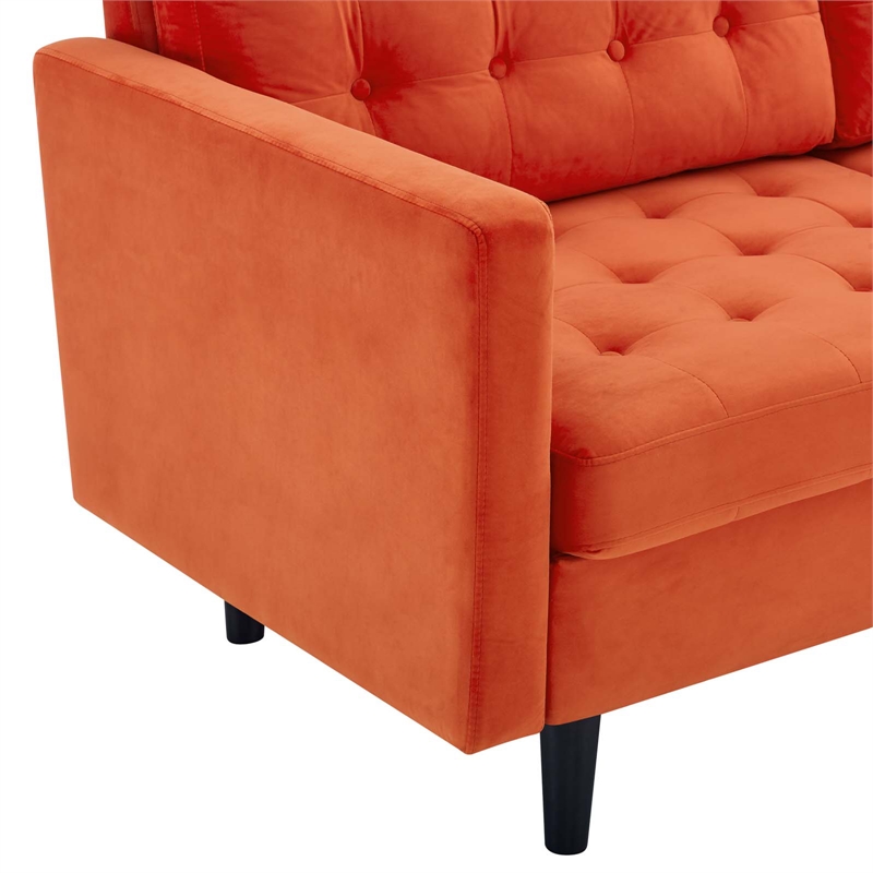 Maklaine Contemporary Tufted Performance Velvet Sofa in Orange and Black