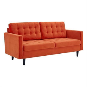 Maklaine Contemporary Tufted Performance Velvet Sofa in Orange and Black