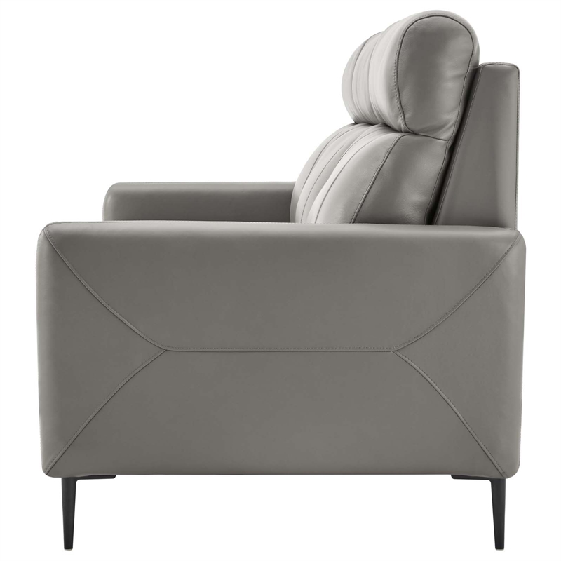 Maklaine Contemporary Leather Upholstered Sofa in Gray & Black