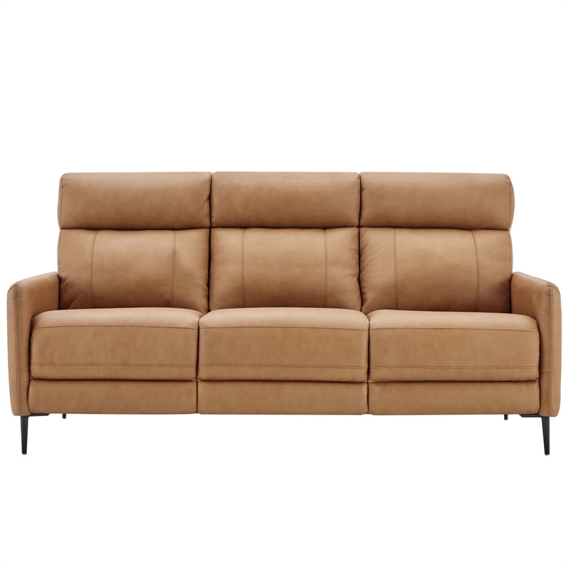 Maklaine Contemporary Leather Upholstered Sofa in Tan & Black