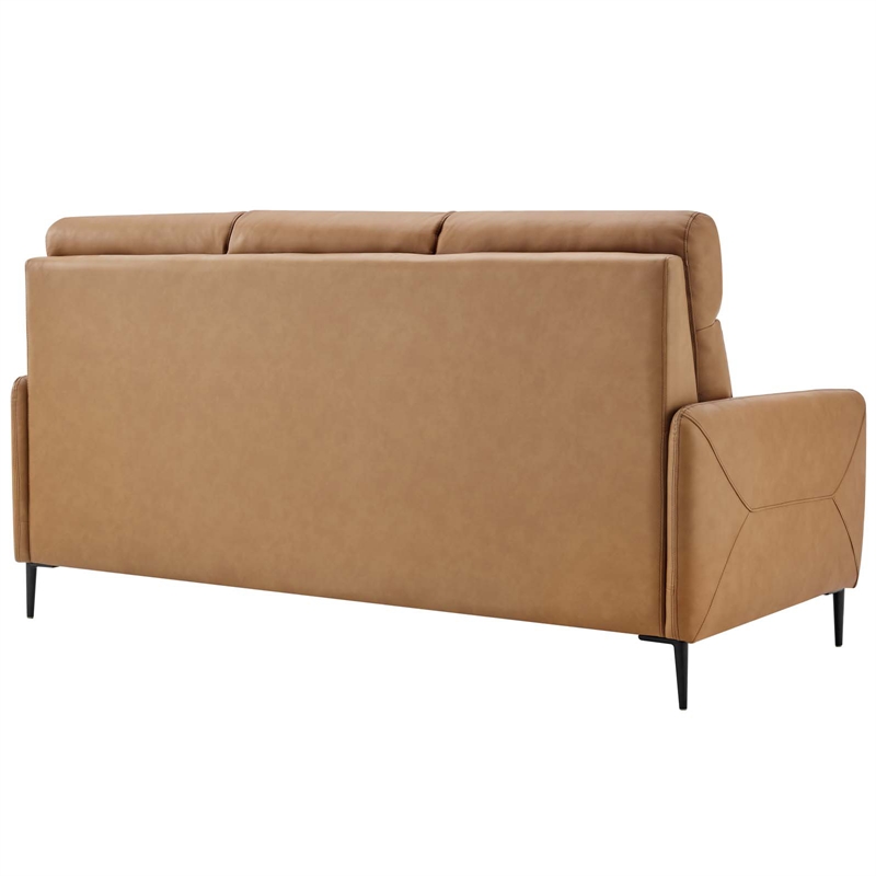 Maklaine Contemporary Leather Upholstered Sofa in Tan & Black