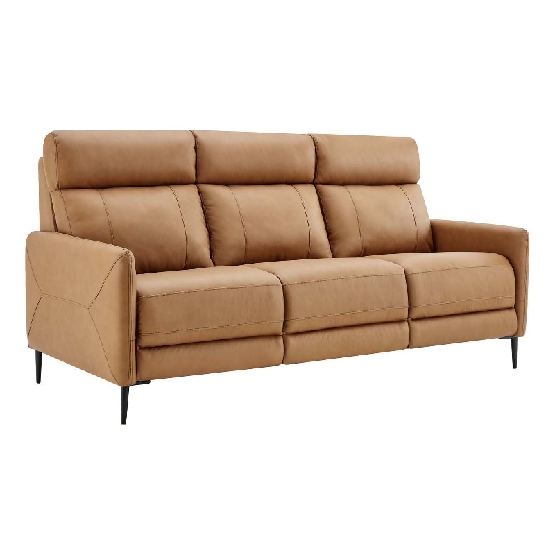 Maklaine Contemporary Leather Upholstered Sofa in Tan & Black