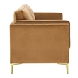 Maklaine Performance Velvet Sofa with Metal Leg in Cognac Brown