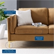 Maklaine Performance Velvet Sofa with Metal Leg in Cognac Brown
