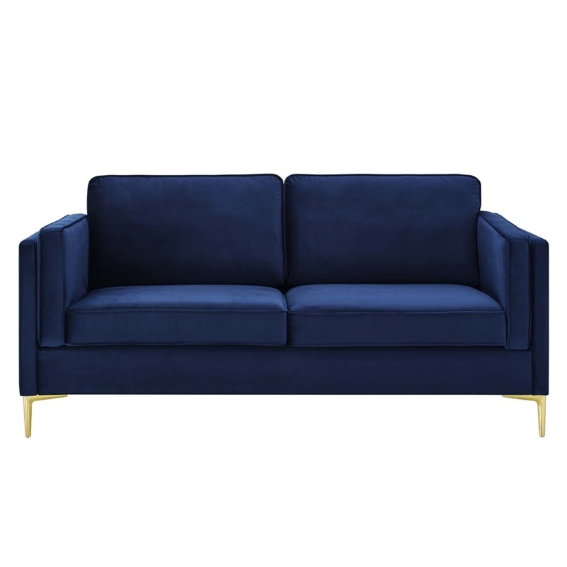 Maklaine Performance Velvet Sofa with Metal Leg - Midnight Blue