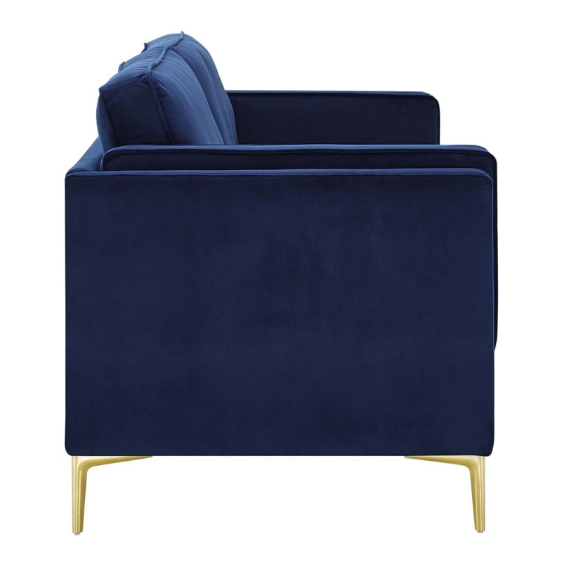 Maklaine Performance Velvet Sofa with Metal Leg - Midnight Blue