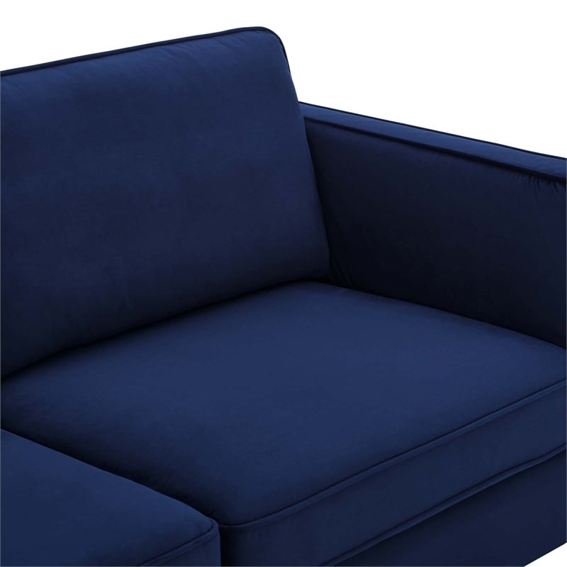 Maklaine Performance Velvet Sofa with Metal Leg - Midnight Blue