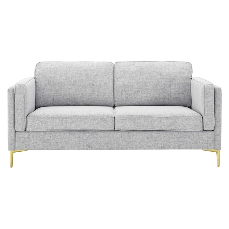 Maklaine Modern Polyester Fabric Sofa with Gold Metal Leg in Light Gray