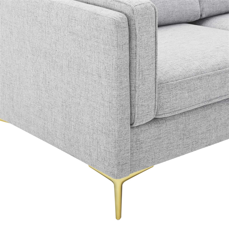 Maklaine Modern Polyester Fabric Sofa with Gold Metal Leg in Light Gray