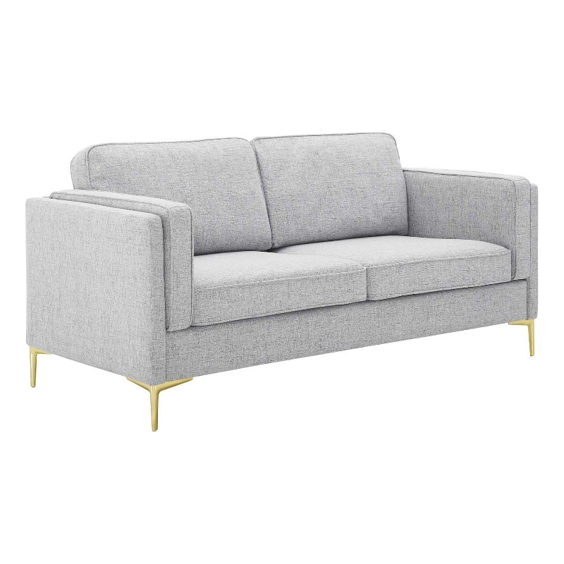 Maklaine Modern Polyester Fabric Sofa with Gold Metal Leg in Light Gray