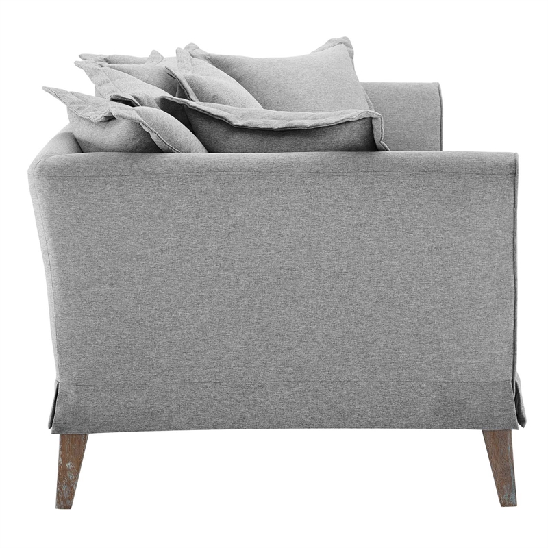 Maklaine Contemporary Fabric and Rubber Wood Sofa in Light Gray
