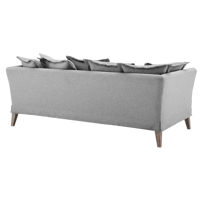 Maklaine Contemporary Fabric and Rubber Wood Sofa in Light Gray