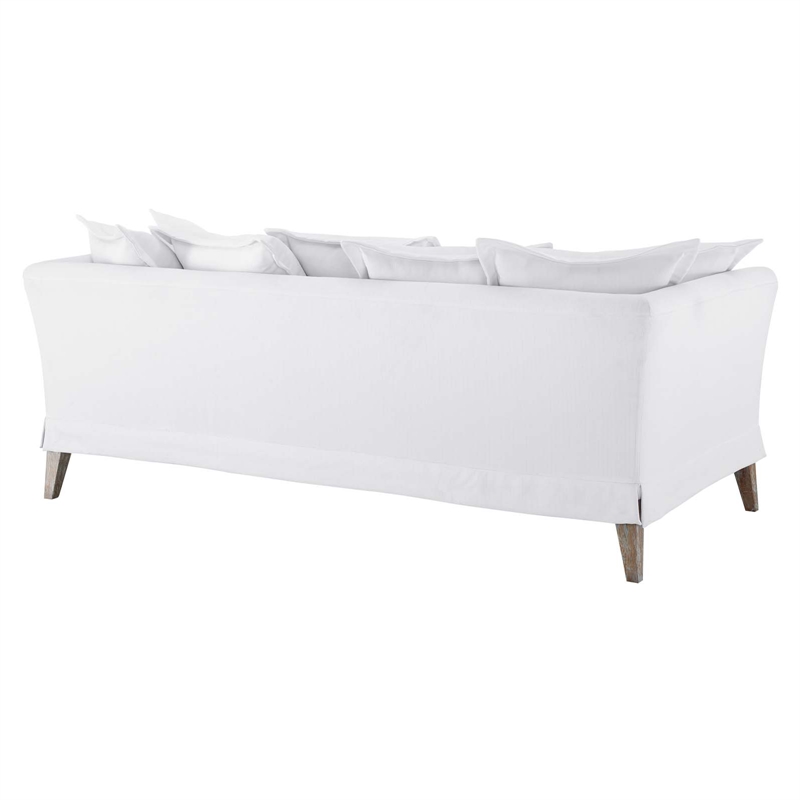 Maklaine Contemporary Fabric and Rubber Wood Sofa in White Finish
