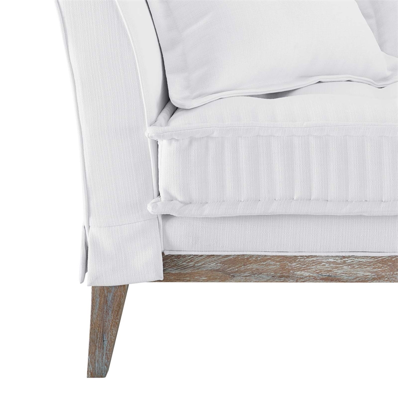 Maklaine Contemporary Fabric and Rubber Wood Sofa in White Finish