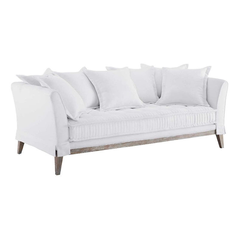 Maklaine Contemporary Fabric and Rubber Wood Sofa in White Finish