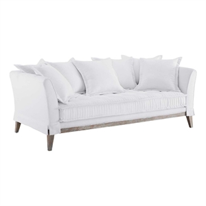 Maklaine Contemporary Fabric and Rubber Wood Sofa in White Finish