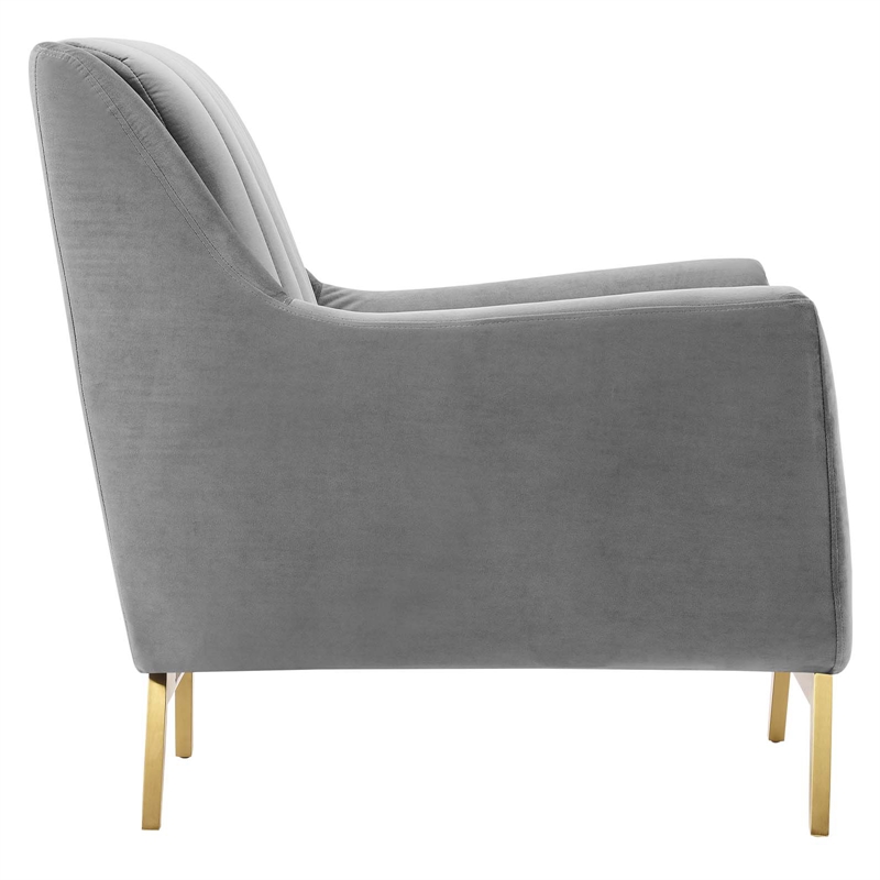 Maklaine Contemporary Channel Tufted Performance Velvet Armchair in Gray