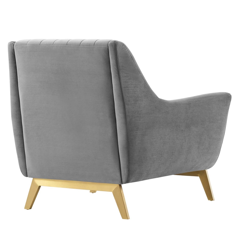 Maklaine Contemporary Channel Tufted Performance Velvet Armchair in Gray