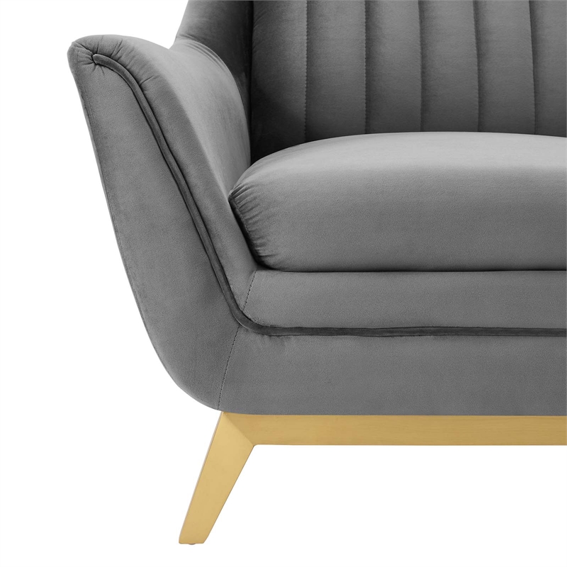Maklaine Contemporary Channel Tufted Performance Velvet Armchair in Gray