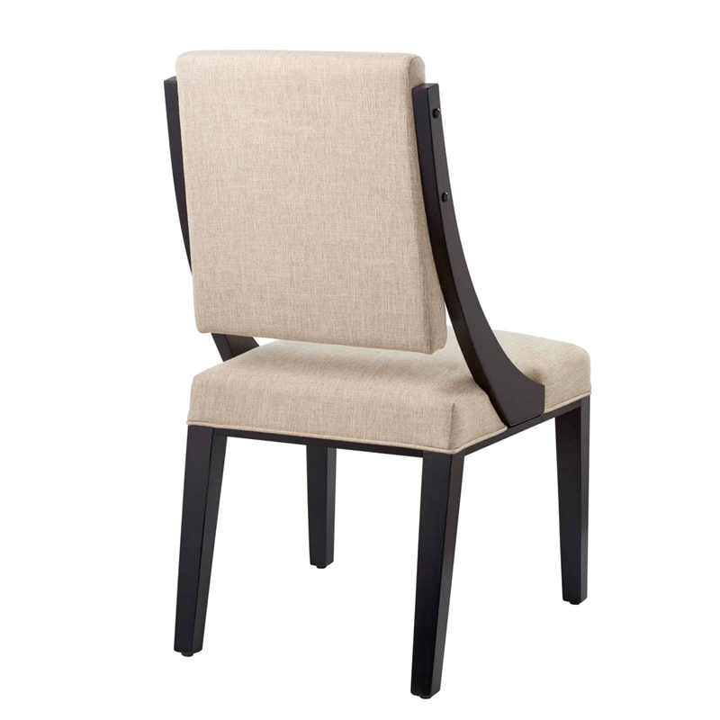Maklaine Solid Wood and Fabric Dining Chairs in Beige (Set of 2)