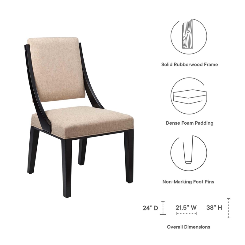 Maklaine Solid Wood and Fabric Dining Chairs in Beige (Set of 2)