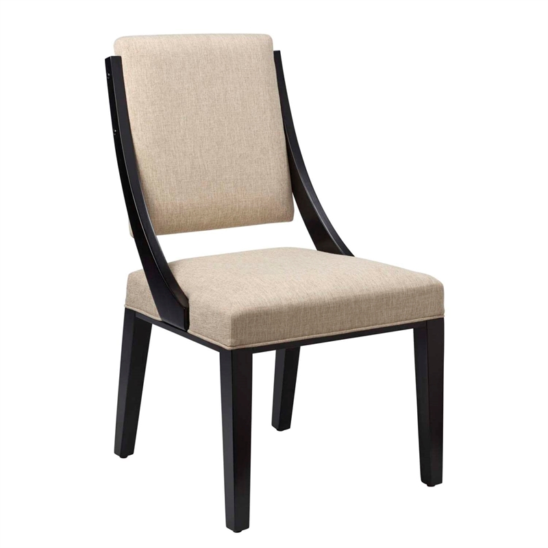 Maklaine Solid Wood and Fabric Dining Chairs in Beige (Set of 2)