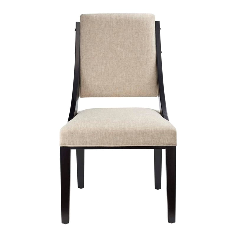 Maklaine Solid Wood and Fabric Dining Chairs in Beige (Set of 2)