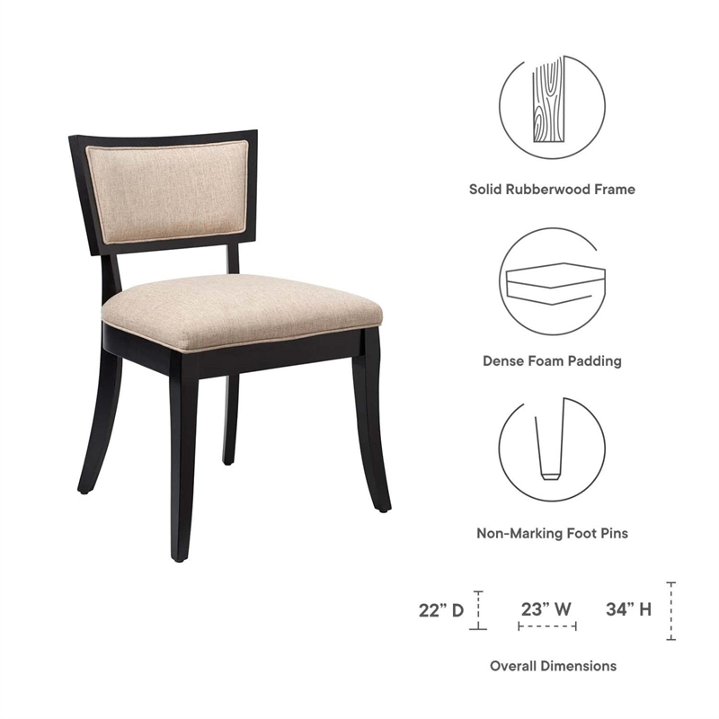 Maklaine Solid Wood and Fabric Dining Chairs in Beige (Set of 2)
