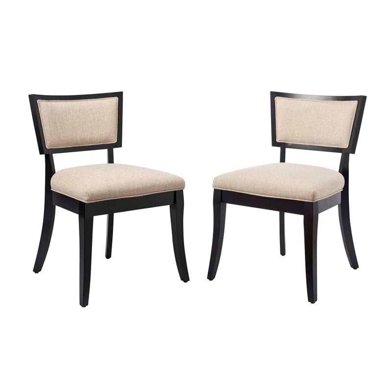 Maklaine Solid Wood and Fabric Dining Chairs in Beige (Set of 2)