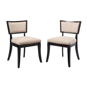 Maklaine Solid Wood and Fabric Dining Chairs in Beige (Set of 2)