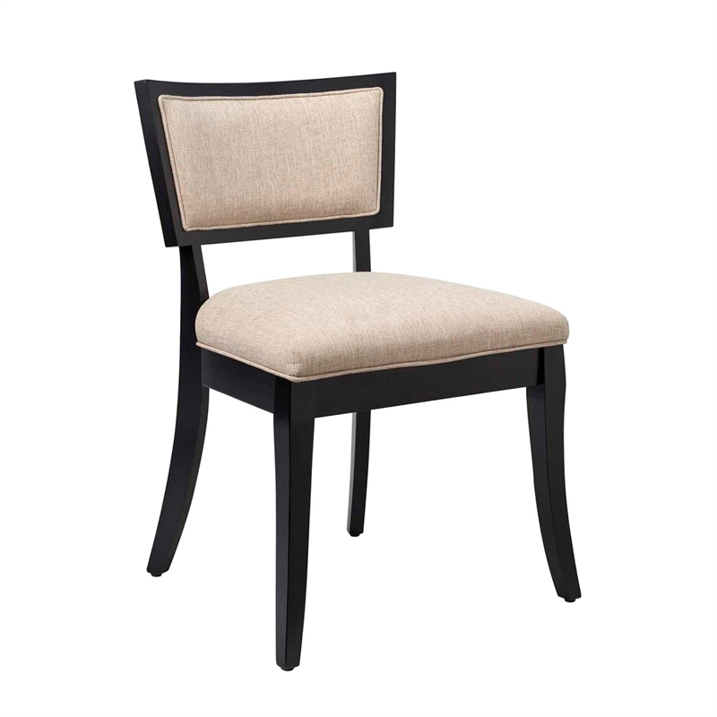 Maklaine Solid Wood and Fabric Dining Chairs in Beige (Set of 2)