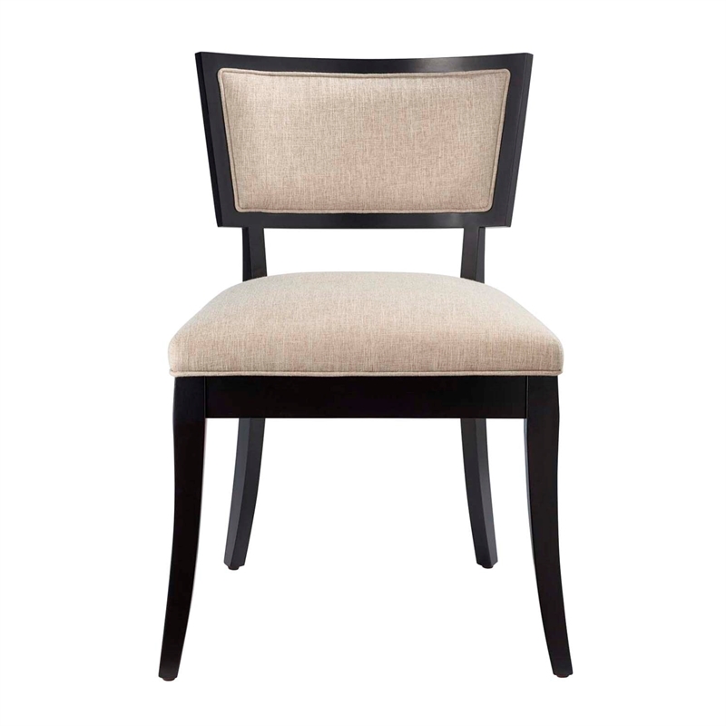 Maklaine Solid Wood and Fabric Dining Chairs in Beige (Set of 2)